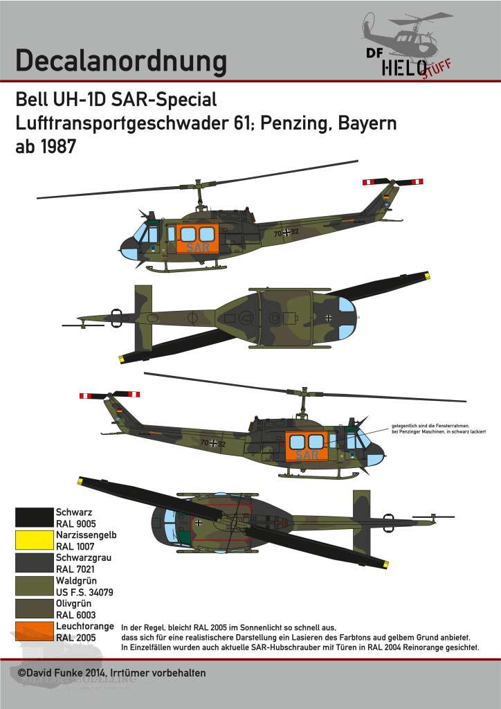 Bell UH-1D Aufkleber 1969-2021 SAR Heer Luftwaffe 3 Stück 